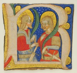 Manuscript Blad Snede met een Verlichte Initiaal R met St. Protasius..., midden 15e eeuw