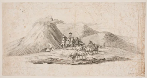 IJslands landschap met schapen en ruiters