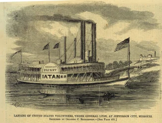 Landing van Amerikaanse vrijwilligers, onder generaal Lyon, in Jefferson City, Missouri