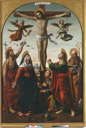 Kruisiging met de Maagd en St. Johannes de Doper, St. Maria Magdalena, St. Johannes de Evangelist en St. Augustinus