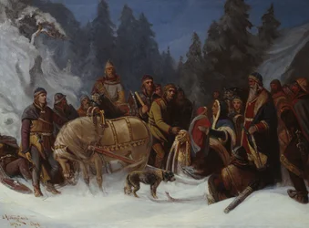 Inga Kongemor vertrouwt haar zoon Håkon Håkonsson toe aan de Birkebeiner leider Dagfinn Bonde