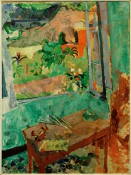 Atelier met uitzicht op huis en brug, Levanto