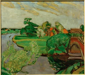 Rivierlandschap met brug