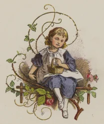 Klein meisje zittend en een mand vasthoudend