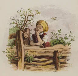 Peinzend meisje leunend op een hek