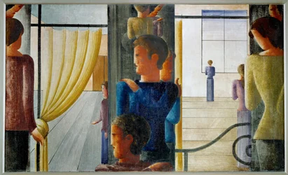 Groep van twaalf met interieur (schilderij op doek)