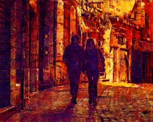 Romantische stadswandeling bij nacht