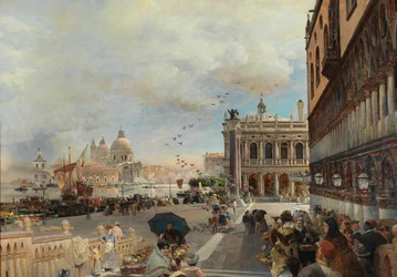 Venetië, uitzicht op de Piazzetta, met de Biblioteca Marciana, Santa Maria della Salute en de Dogana