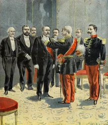 Emile Loubet ontvangt het insigne van Grootmeester van het Legioen van Eer uit handen van Generaal Davout