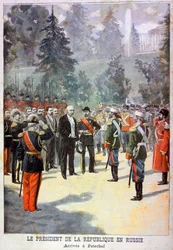 Felix Faure, president van Frankrijk, ontvangen in het Peterhof, St. Petersburg, Rusland, 1897