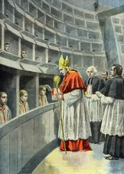 Monseigneur Richard geeft bevestiging aan jonge gevangenen in de Petite Roquette