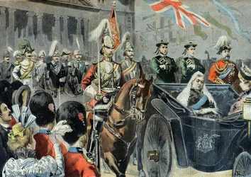 Diamanten jubileum van koningin Victoria, de stoet in de straten van Londen in 1897 (gravure)