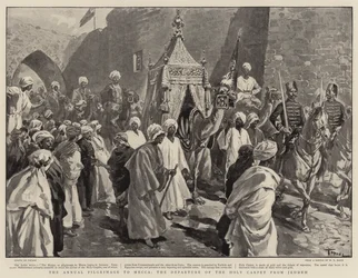 De jaarlijkse pelgrimstocht naar Mekka, het vertrek van het heilige tapijt uit Jeddeh