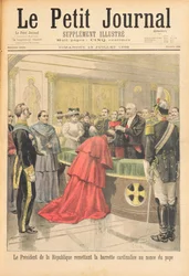De apostolische nuntius ontvangt de Rode Hoed van de president van de Franse Republiek, uit Le Petit Journal, 19 juli 1896
