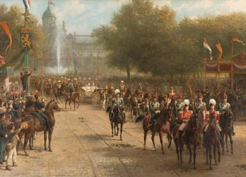 Het Frederiksplein, Amsterdam, tijdens de intocht van koningin Wilhelmina, 5 september 1898