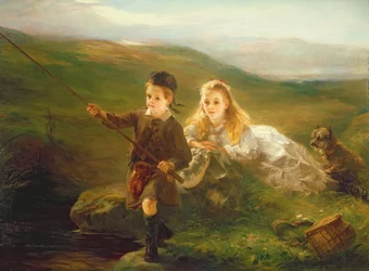 Twee kinderen vissen in Schotland