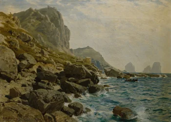 Dramatisch kustlandschap met boot
