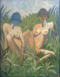Twee meisjes in het riet