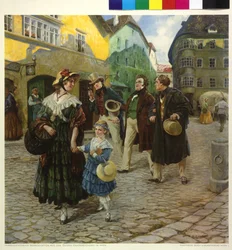 Franz Schubert op een wandeling met vrienden