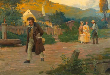 De eenzame meester Beethoven op een wandeling nabij Wenen