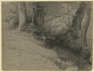 Beeklandschap met jongens