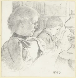 Luise Scholderer en Victor aan het lezen