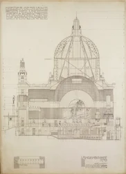 Verticale projectie van de kerk van Steinhof, het centrale ziekenhuis voor geesteszieken in Wenen ...