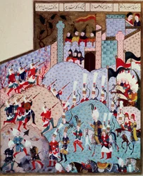 Sultan Suleyman I de Prachtige (1520-1566) en zijn leger vallen een versterkte stad aan