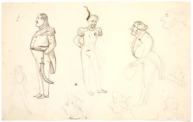 Karikatuur van Frederik VII en anderen, waaronder Grundtvig, waarschijnlijk Orla Lehmann en anderen