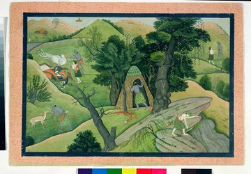 Rama en Lakshmana dwalen rond op zoek naar Sita, uit de Ramayana