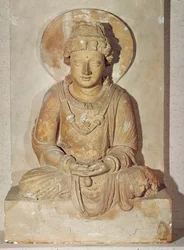 Boeddha zittend in meditatie, uit Ganhara, Grieks-Boeddhistische stijl, 1e-4e eeuw