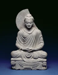 Zittende Boeddha, Gandhara, 1e-3e eeuw na Christus
