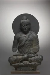 Zittende Boeddha, uit Gandhara, Kushan Periode, 1e helft van de 3e eeuw