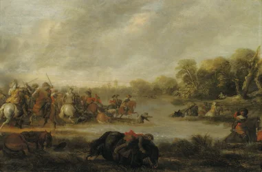 Een cavaleriegevecht bij een rivier