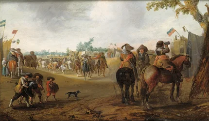 Een militair kampement met cavaleristen