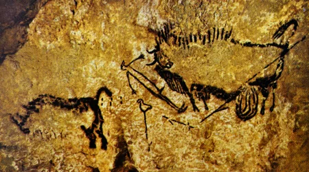 Gewonde bizon, gewonde man en wolharige neushoorn, Lascaux (grotschildering)