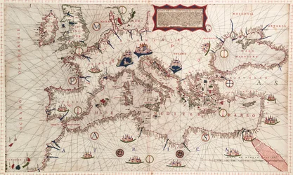 Kaart van de Middellandse Zee, de Zwarte Zee en de Kaspische Zee