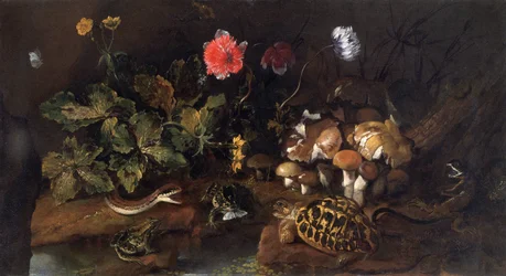 Stilleven met een slang, kikkers, schildpad en hagedis, 1656-1673