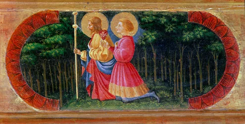 Heiligen Jacobus en Ansano bidden. Schilderij van Paolo Uccello
