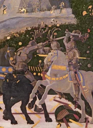 De Slag bij San Romano, detail van twee ruiters in gevecht