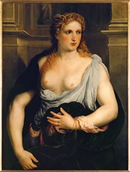 Vrouw in groene jas (schilderij op doek)