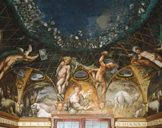 Ceres bij evenementen omringd door jachthonden en cherubijnen, uit Mythe van Diana en Actaeon