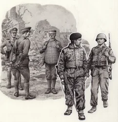 Lichaamspantser van de Tweede Wereldoorlog tot nu (gouache op papier)