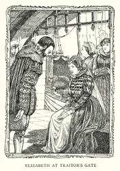 Prinses Elizabeth bij de poort van de verrader (litho)