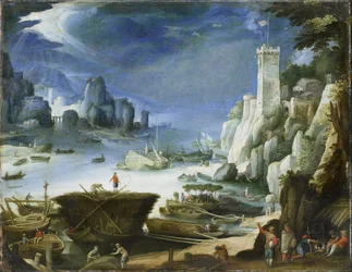 Riviergezicht met grote rots