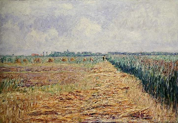 Een Vlak Nederlands Landschap onder een Zomerhemel met Heldere Witte Wolken, ca. 1890