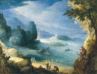 Landschap met uitzicht op een zeebaai