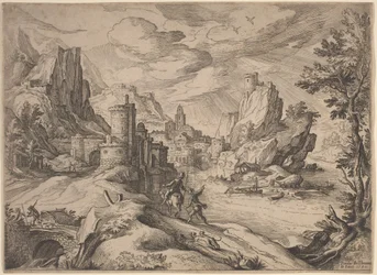 Rivierlandschap met reizigers