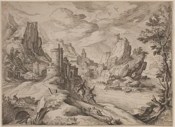 Rivierlandschap met reizigers
