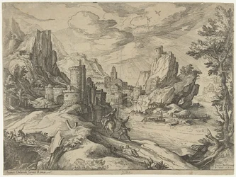 Rotskust in Campania met stad en reizigers